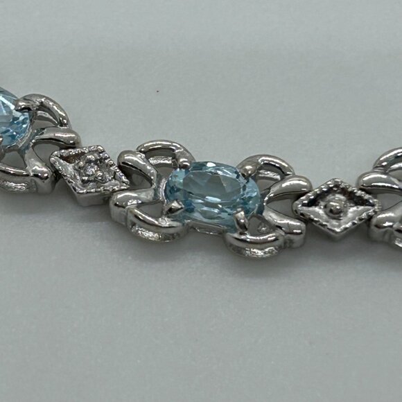 Sterling Silver Tennis Bracelet Blue Gemstones 6.5 " Vintage 1980 11.11grams - Picture 7 of 16